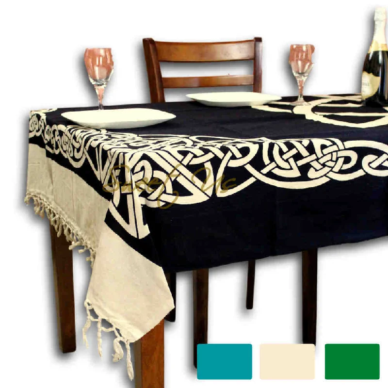 Cotton Celtic Trinity Tapestry Heavy Triquetra Tablecloth with Fringes