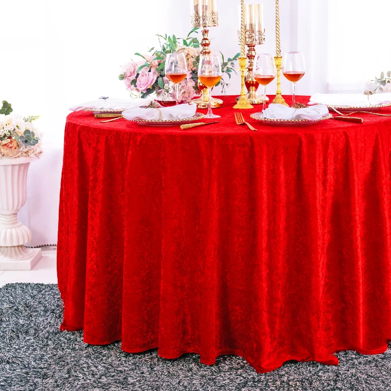 120" Round Ice Crushed Velvet (200 GSM) Tablecloth - Red (1pc)