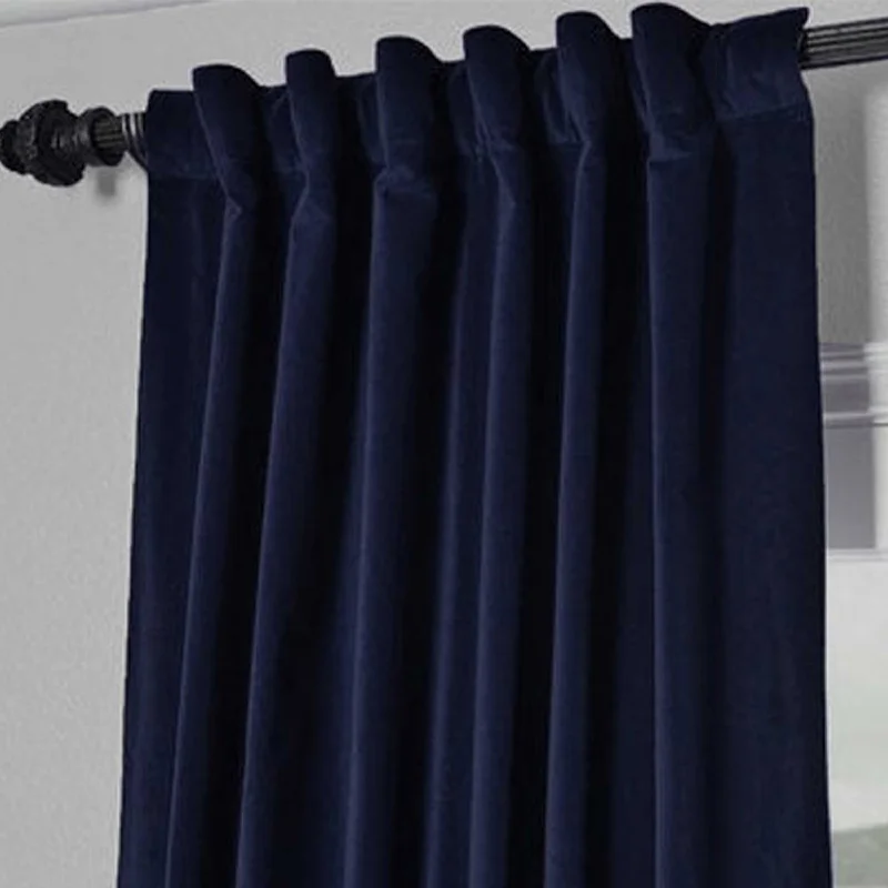 Navy Blue Cotton Velvet Curtain