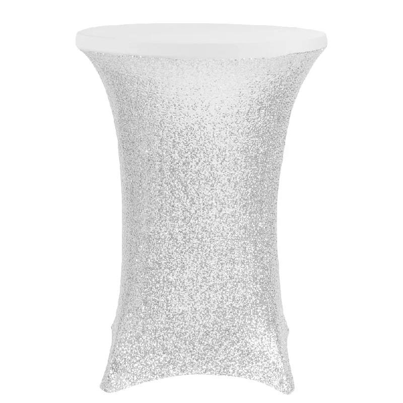 Glitz Sequin Spandex Cocktail Table Cover 30"-32" Round - Silver