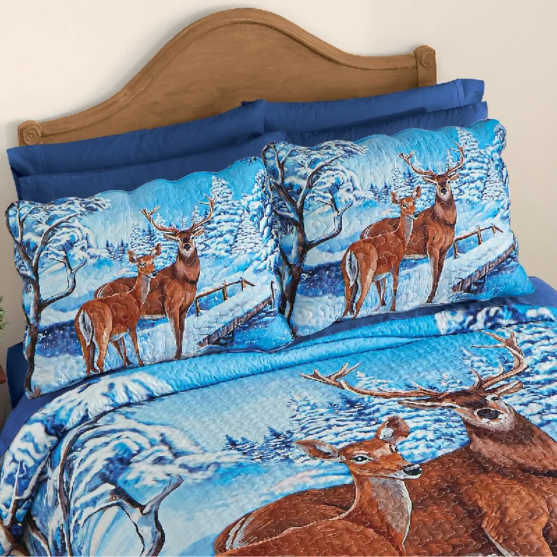 Winter Woodland Deer Scalloped Edge Pillow Shams - Set of 2