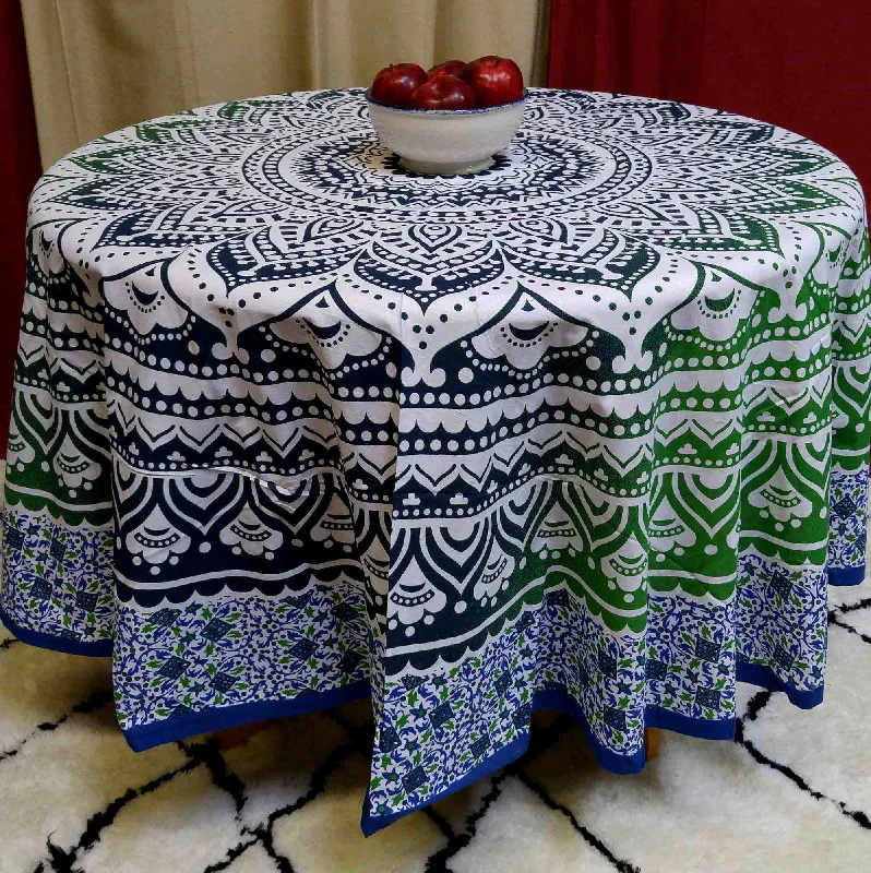 Cotton Floral Tablecloth Round, Tablecloth Rectangular Blue Green White