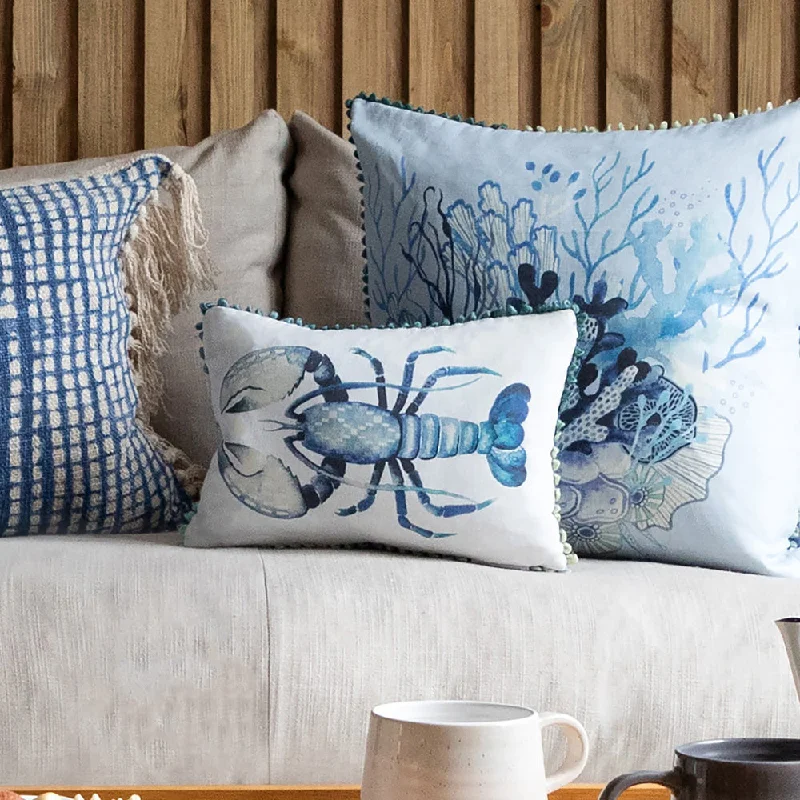 Gerroa Small Printed Feather Cushion Cobalt