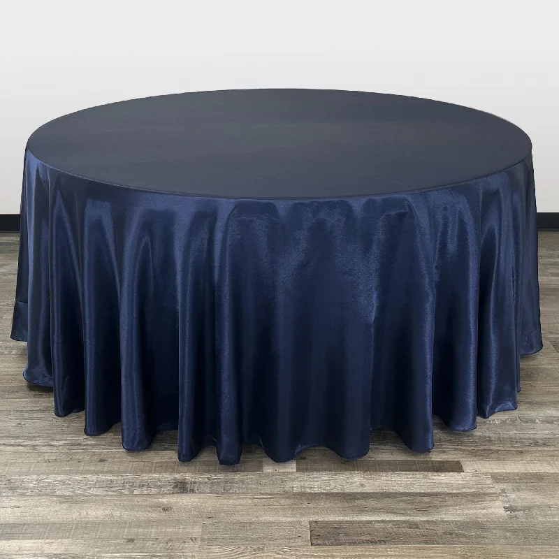 132 inch Satin Round Tablecloth Navy Blue