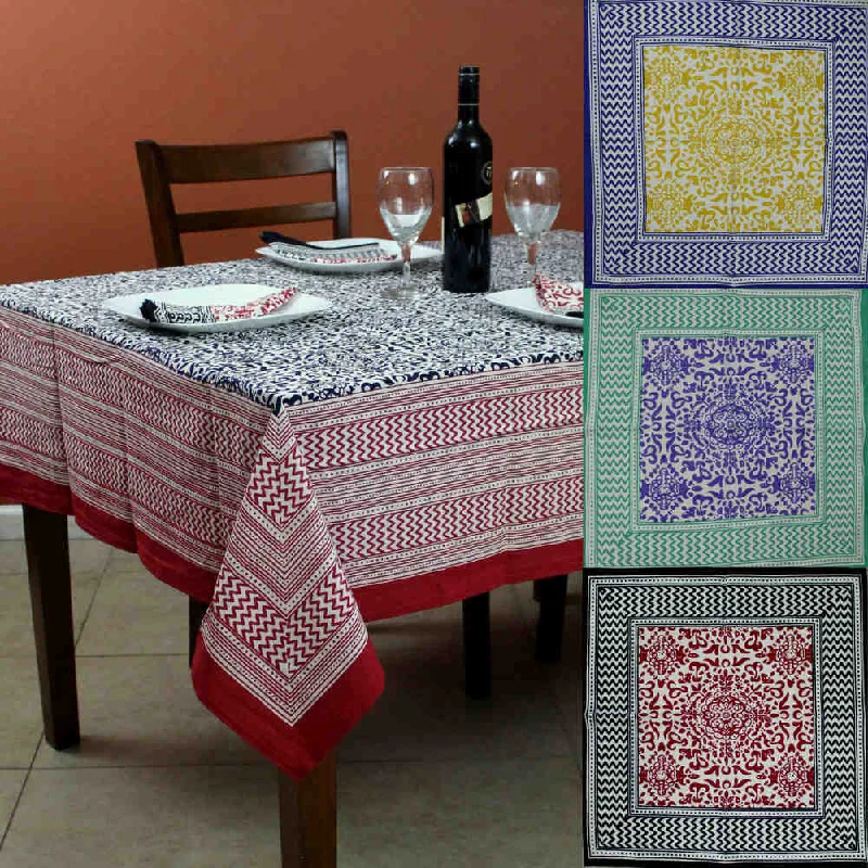 Cotton French Country Geometric Tablecloth Square 72 x 72 Inches Table Linen