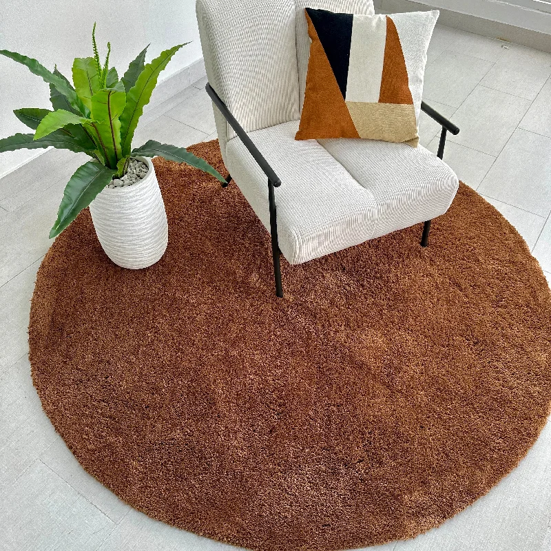 Super Soft Cognac Round Shaggy Rug 6'