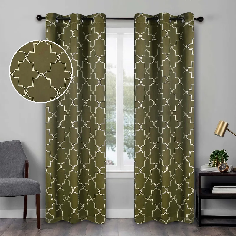 Imperial Trellis Washable Room Darkening Blackout Curtains, Set of 2