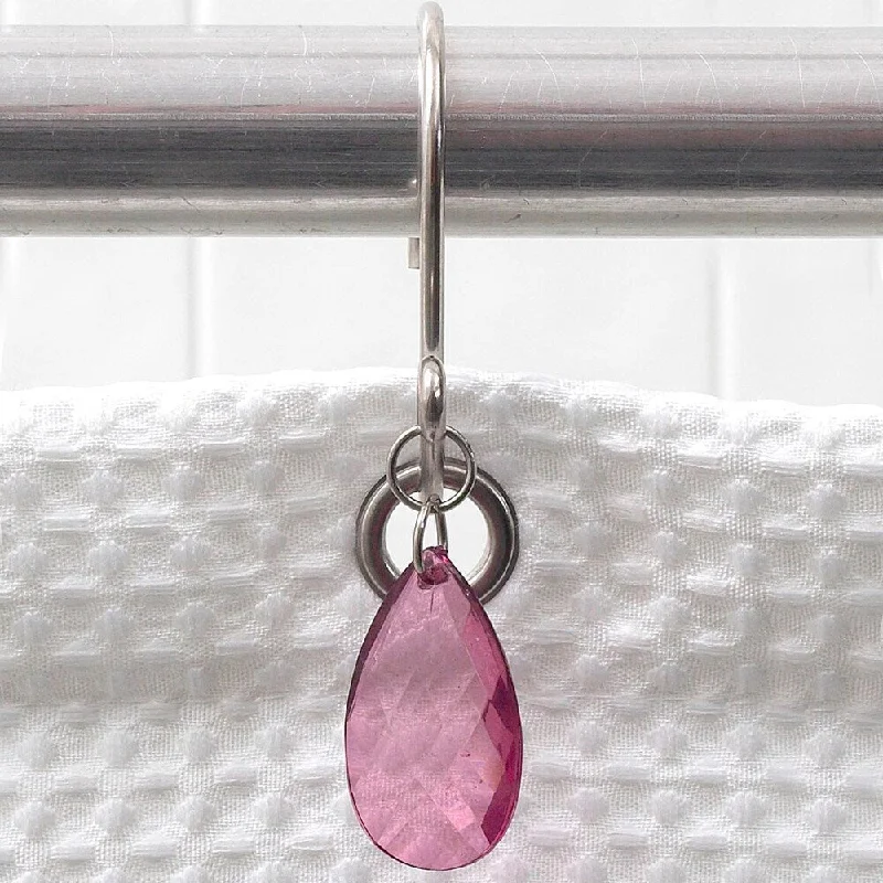 Elegant Rose Faceted Tear Drop Shower Curtain Hooks (Set of 12)