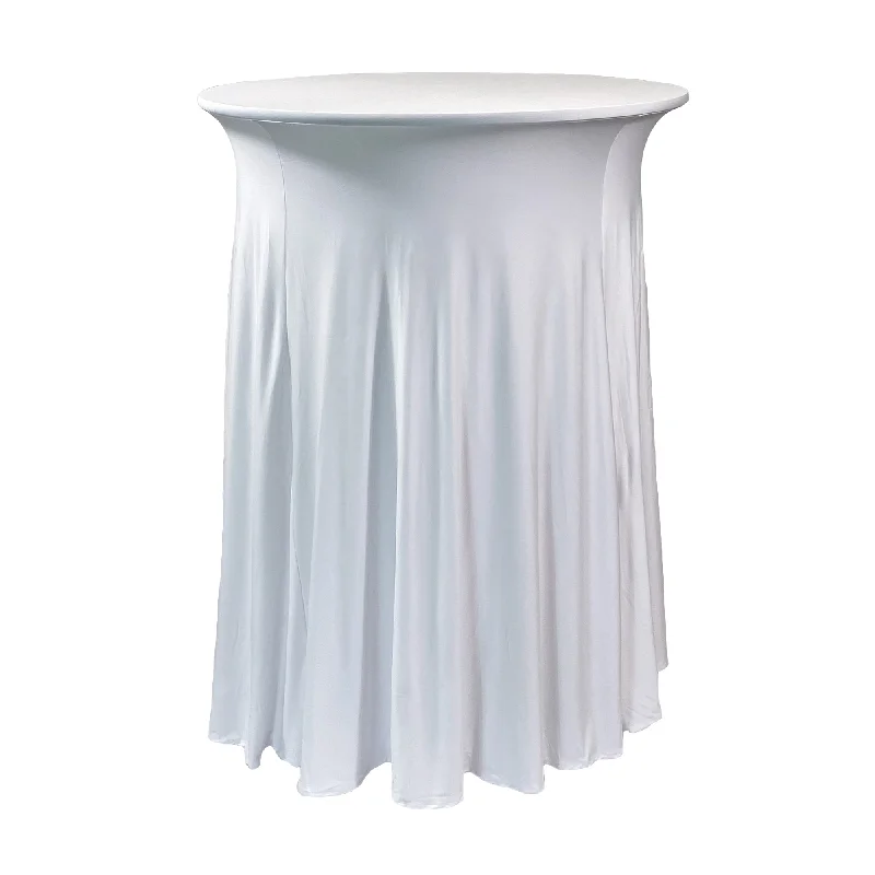 30 inch Highboy Cocktail Round Wavy Draping Stretch Spandex Table Cover White