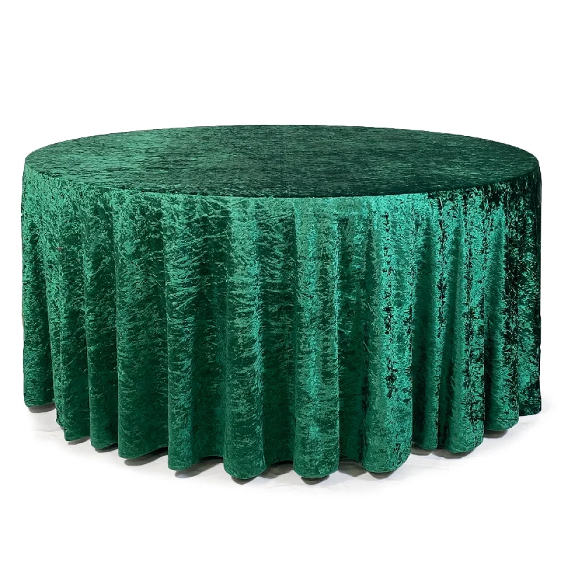 132 Inch Round Crushed Velvet Tablecloth Emerald Green