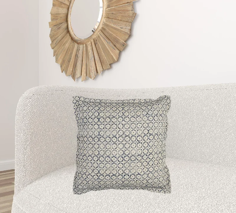 Blue Beige Distressed Block Throw Pillow