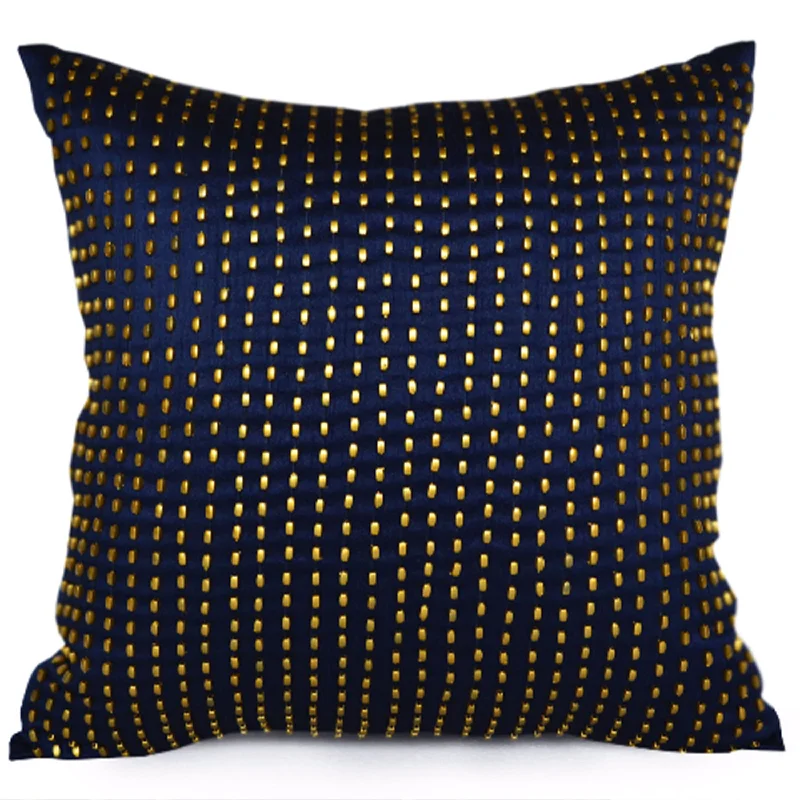 Decorative Throw Pillow Navy Gold Silk Pillow Cover -Beaded Studs Pillows -Subtle Sparkling Pillows -Throw Cushion Cover -Gift -Navy Decor