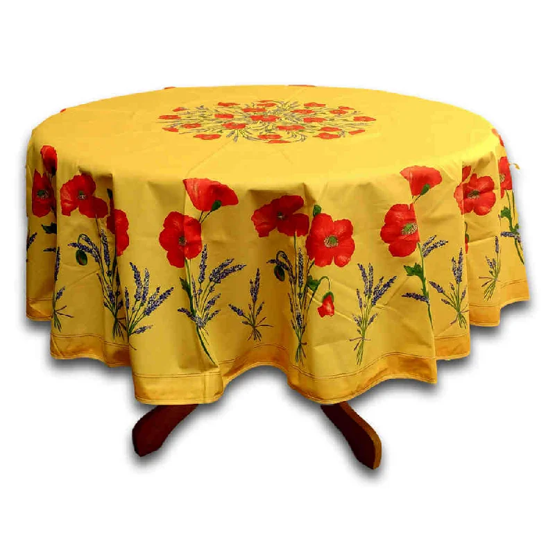 Wipeable Tablecloth Round Spillproof French Acrylic Coated Poppy, Yellow