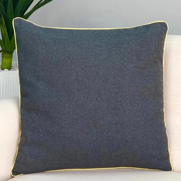 Solid Gray & Yellow Pipping Pillow