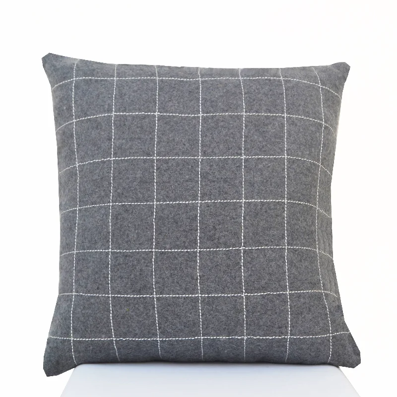 Gray Wool Felt Decorative Throw Pillow Cover, Geometric Design Pillow Case, Designer Cushion Cover