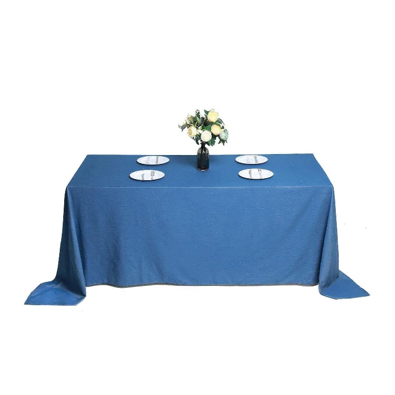 90" x 132" Faux Denim Polyester Rectangular Tablecloth - Dark Blue