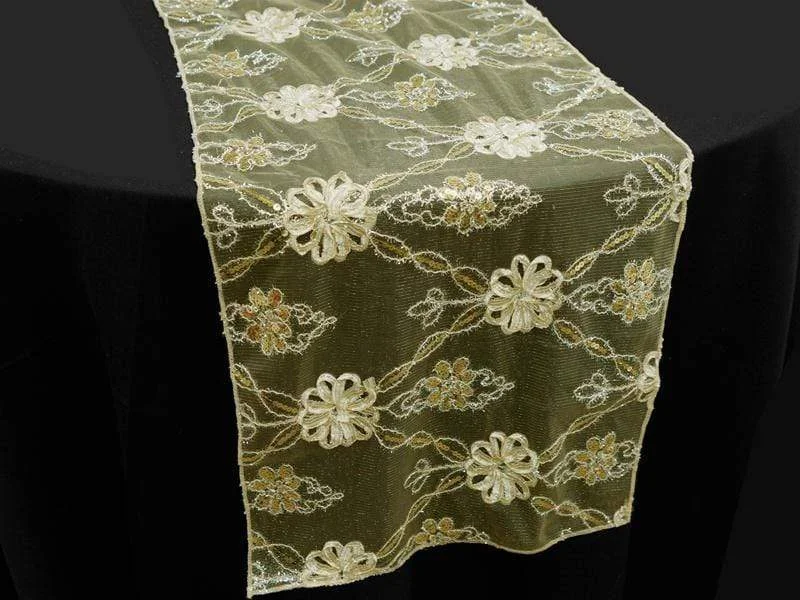 Lace Netting with Satin Flowers Table Runner