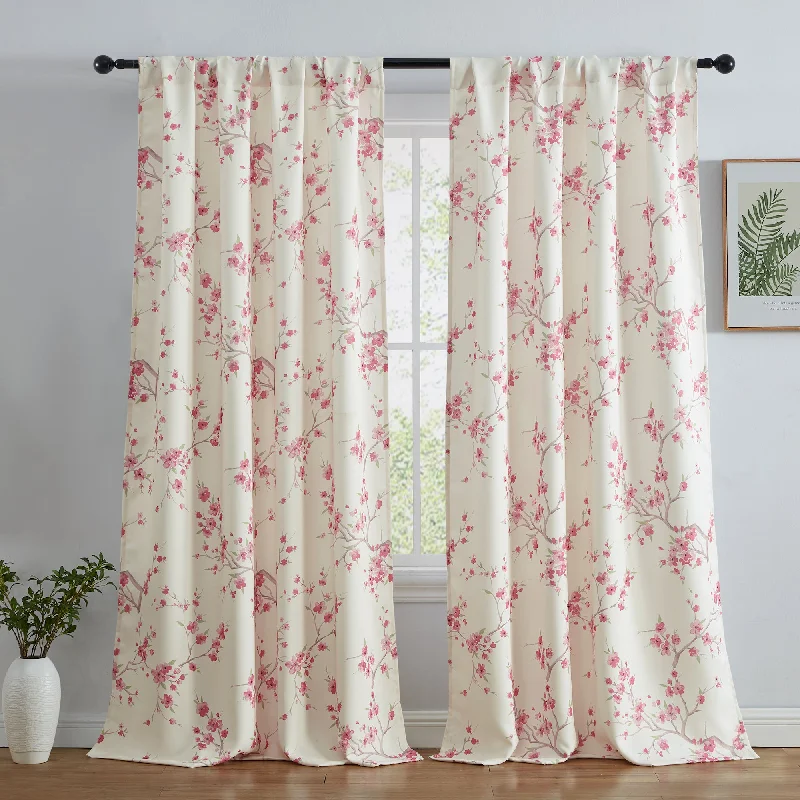 BlockingDawn Jasmine Floral Room Darkening Rod Pocket Curtain Panels