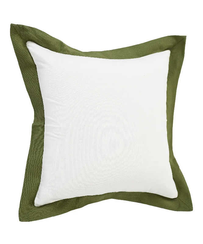 20" X 20" White And Moss Green 100% Cotton Geometric Zippered Pillow