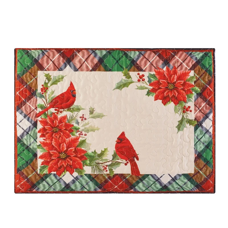 Festive Cardinal and Poinsettia with Paid Border Pillow Sham