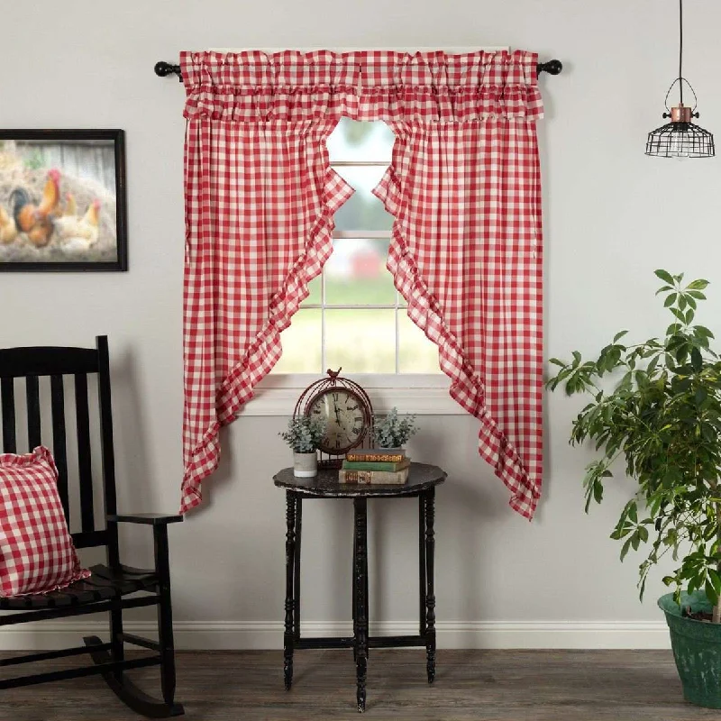 Annie Buffalo Red Check Ruffled Prairie Short Panel Curtain Set of 2