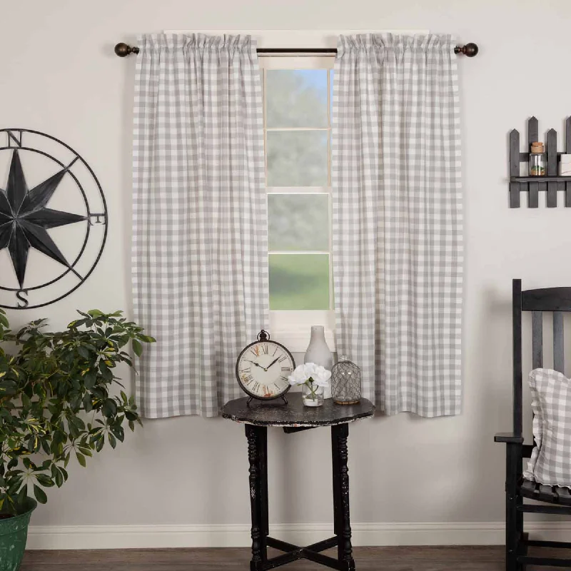 Annie Buffalo Grey Check Short Panel Curtain Set of 2 63"x36" VHC Brands