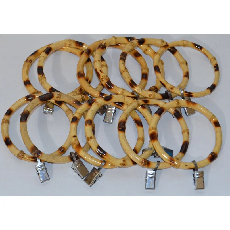 Bamboo curtain rings with clips set of 12 made from real bamboo Spotted - beige