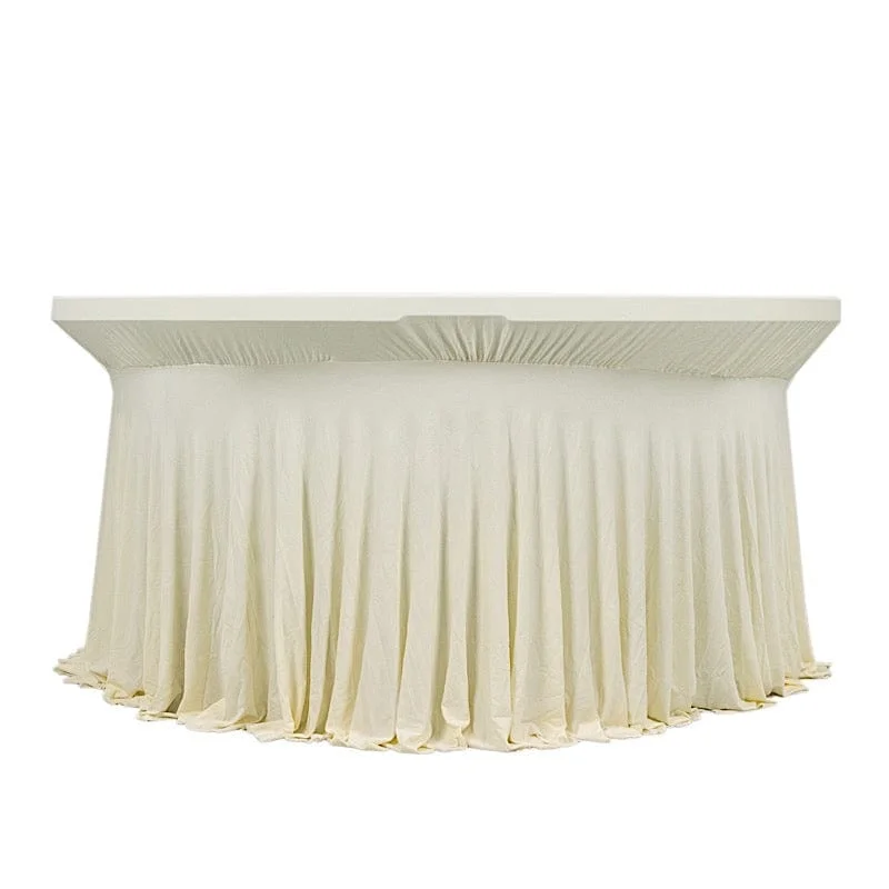 6 ft Wavy Spandex Fitted Round Tablecloth Table Skirt