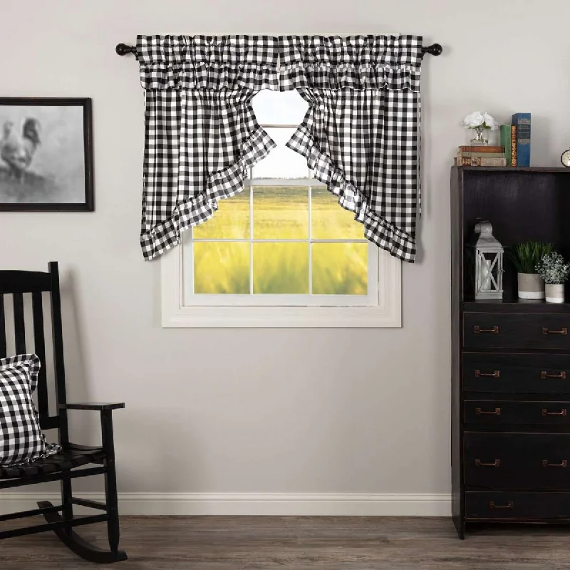 Annie Buffalo Black Check Ruffled Prairie Swag Curtain Set of 2