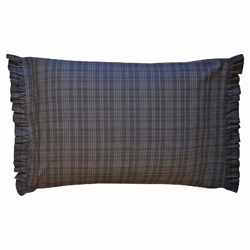 Indigo Plaid Ruffled Pillow Case Set