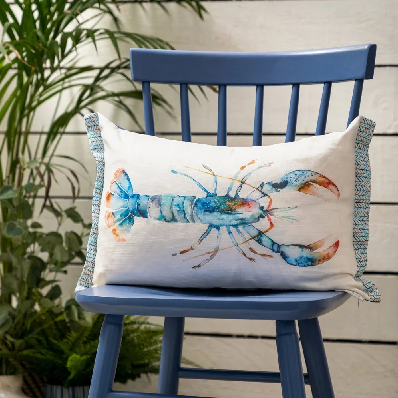 Lobster Printed Feather Cushion Cobalt