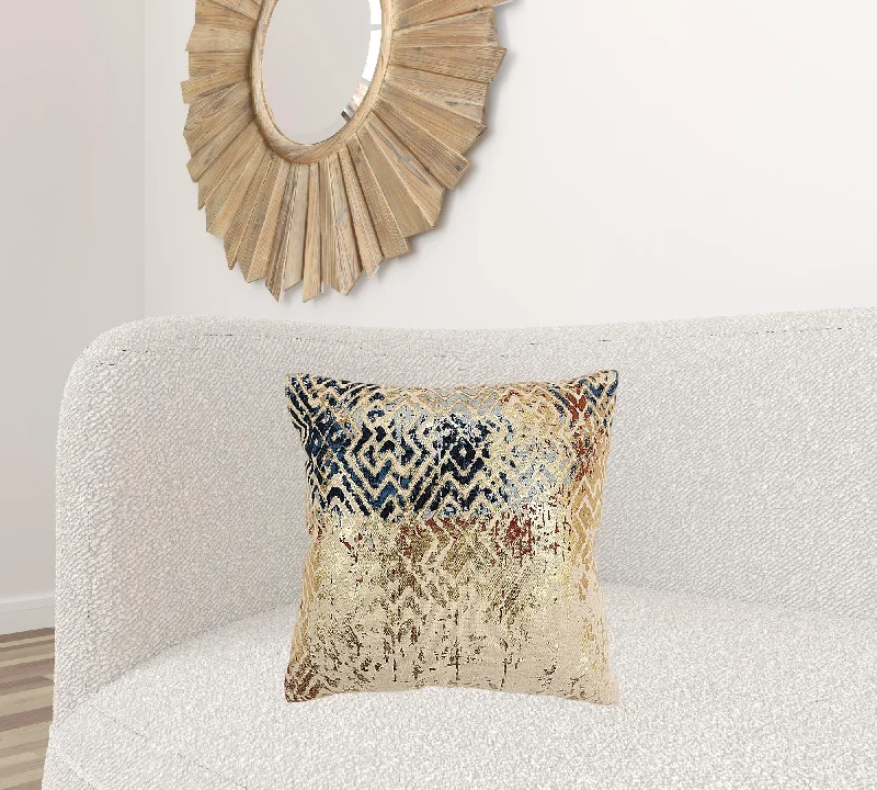 Beige Navy Distressed Retro Modern Throw Pillow