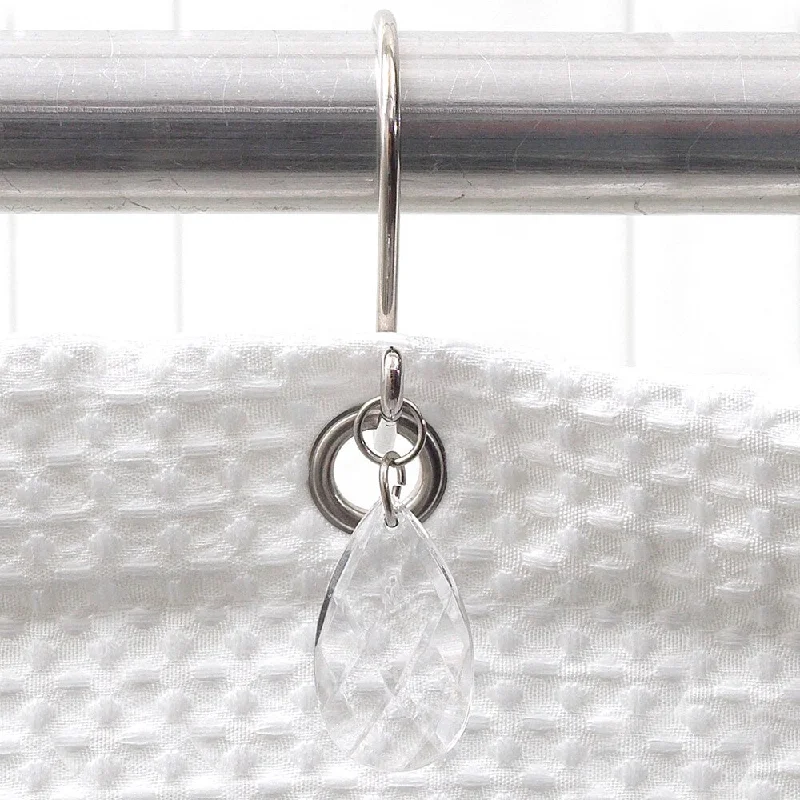 Elegant Clear Faceted Tear Drop Shower Curtain Hooks (Set of 12) - Clear/Silver