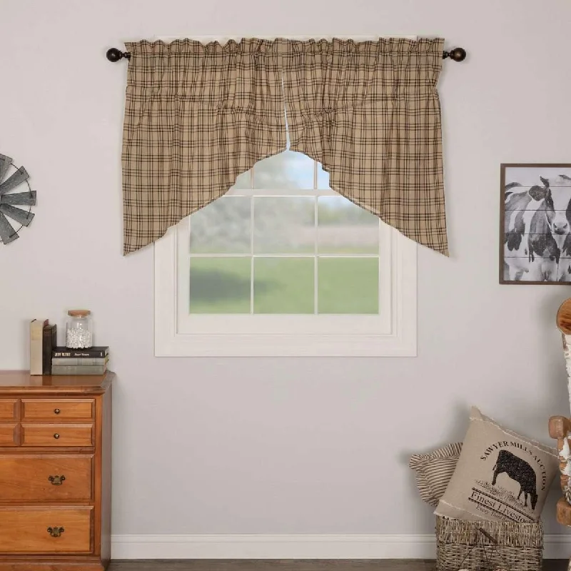 Sawyer Mill Charcoal Plaid Prairie Swag Curtain Set of 2 36x36x18 VHC Brands