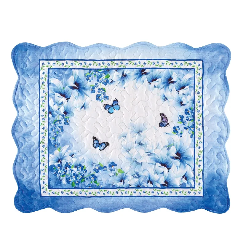 Blue Lily Butterfly Scalloped Edge Pillow Shams - Set of 2