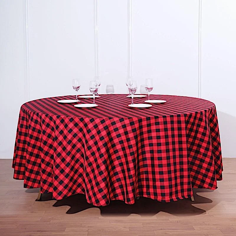 108" Checkered Gingham Polyester Round Tablecloth