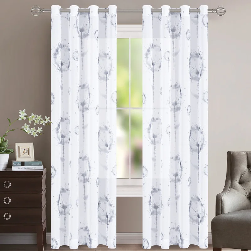 Grommets curtain panel - Sheer - Dandelion - Grey Cloud - 52 x 96''