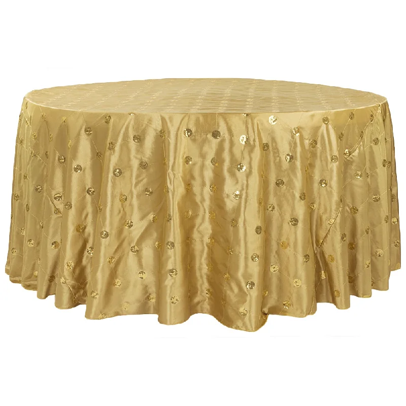 Sequin Embroidery Taffeta 132" Round Tablecloth - Gold