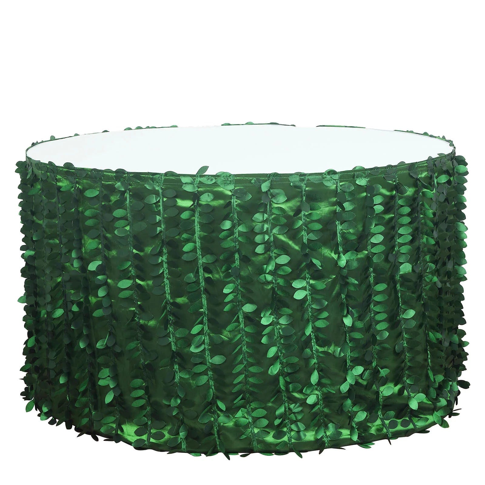 Taffeta Table Skirt with 3D Leaves Petals Design - Green