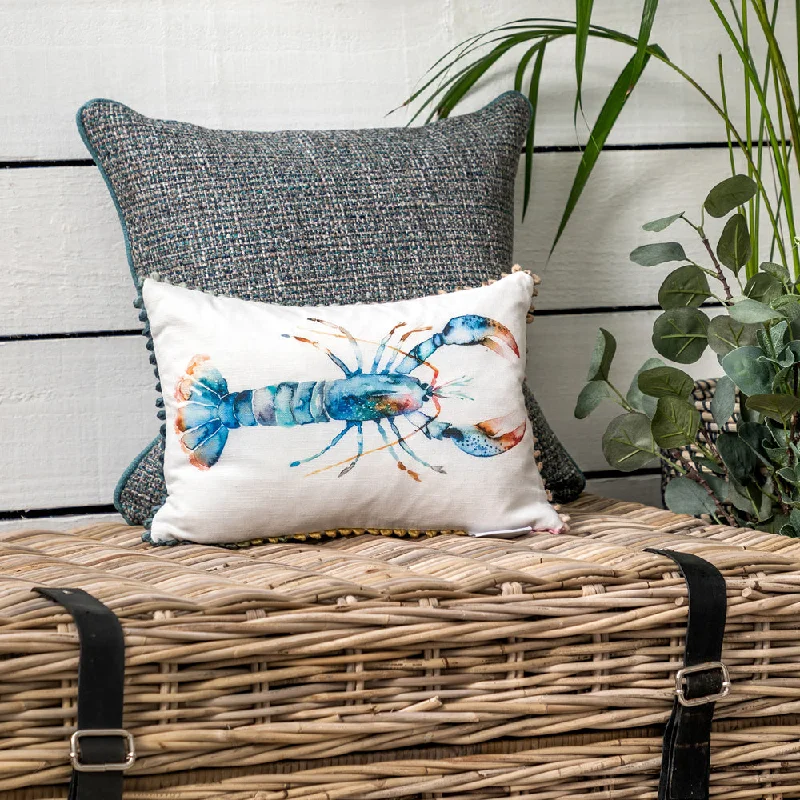 Lobster Small Printed Feather Cushion Cobalt