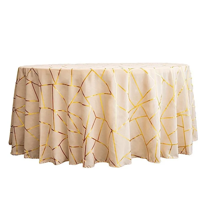 120" Polyester Round Tablecloth with Metallic Geometric Pattern