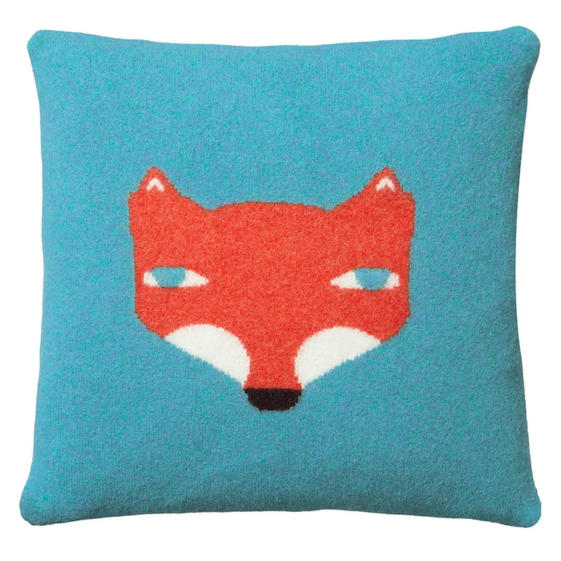 Fox Square Cushion - Blue