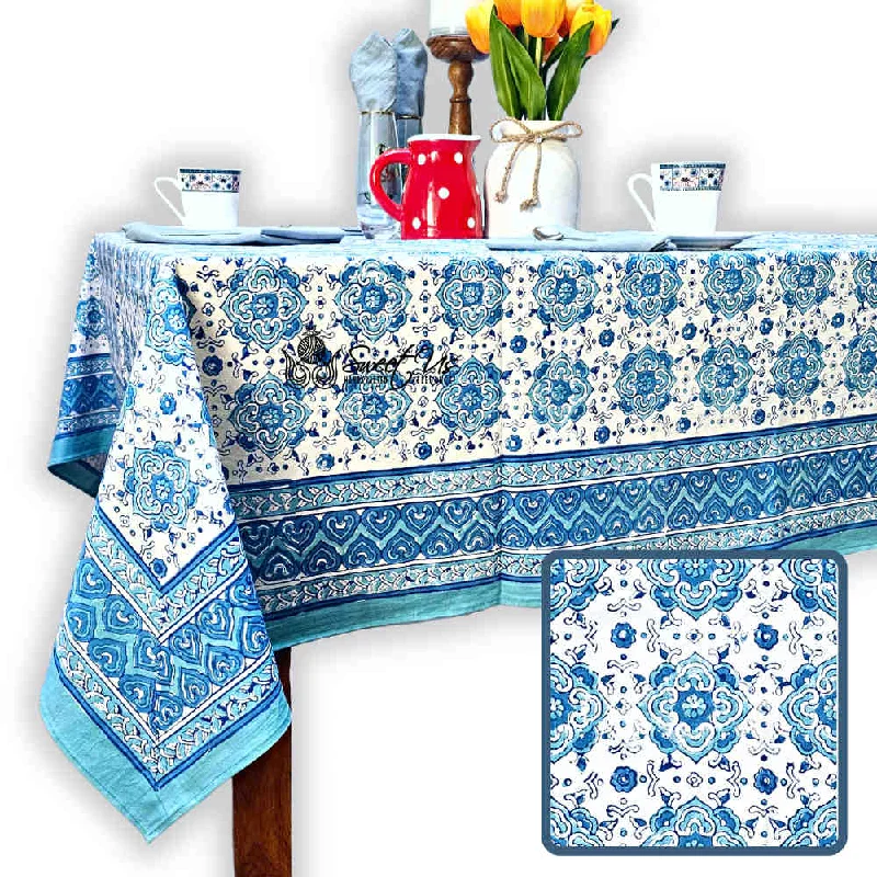 Cotton Springtime Splendor Tablecloth Collection, Ice Blue