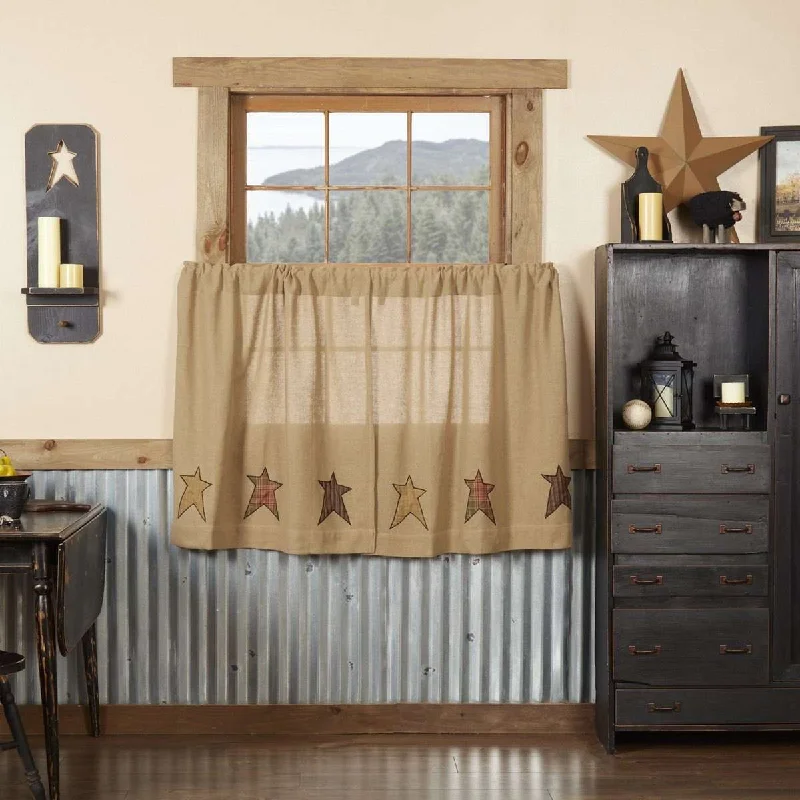 Stratton Burlap Applique Star Tier Curtain Set VHC Brands