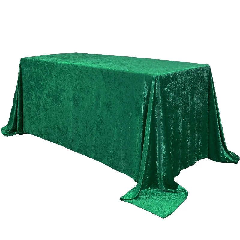 90 x 132 Inch Rectangular Crushed Velvet Tablecloth Emerald Green