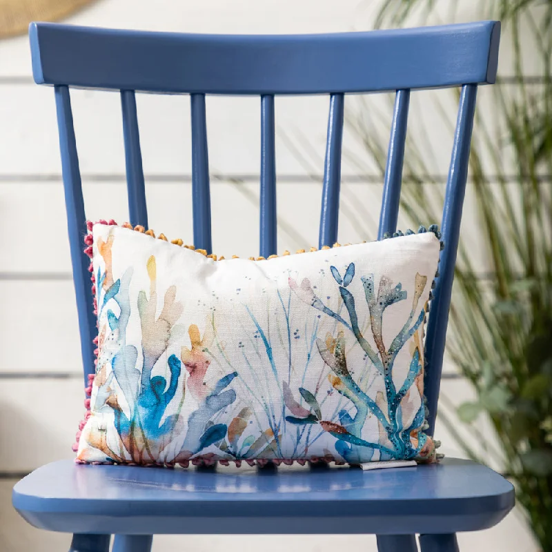 Coral Reef Small Printed Feather Cushion Cobalt