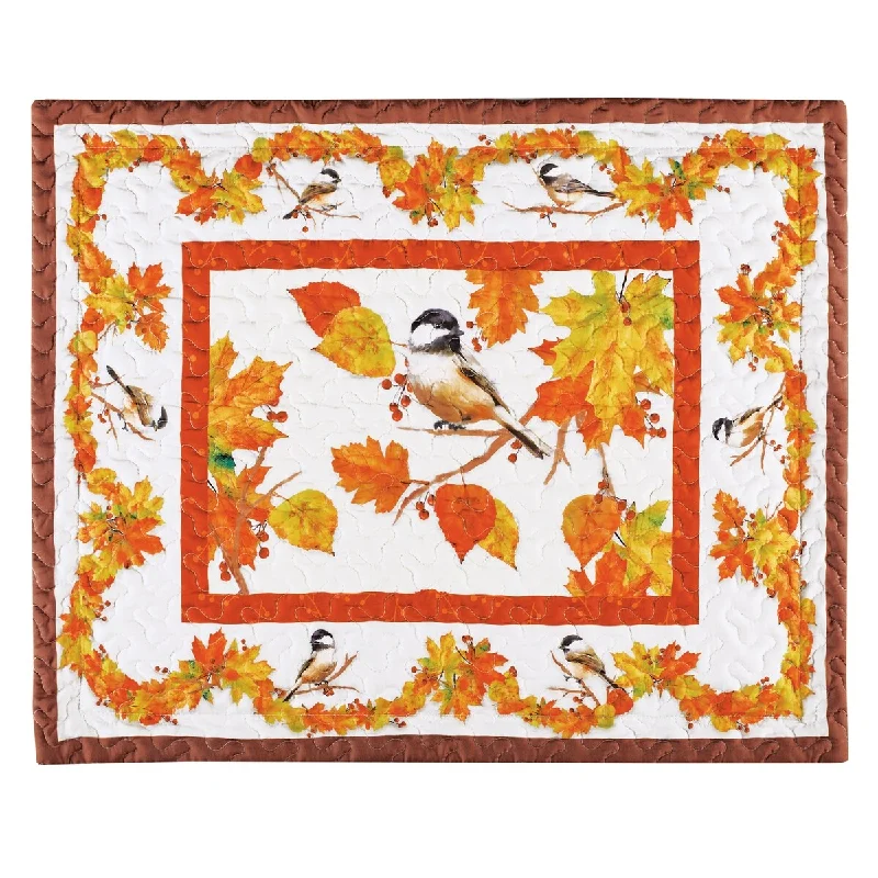 Fall Chickadee and Leaves Lattice Design Pillow Sham