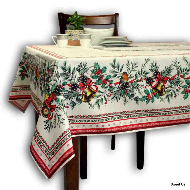 Wipeable Tablecloth Christmas White Red Spill Resistant French Acrylic Coated