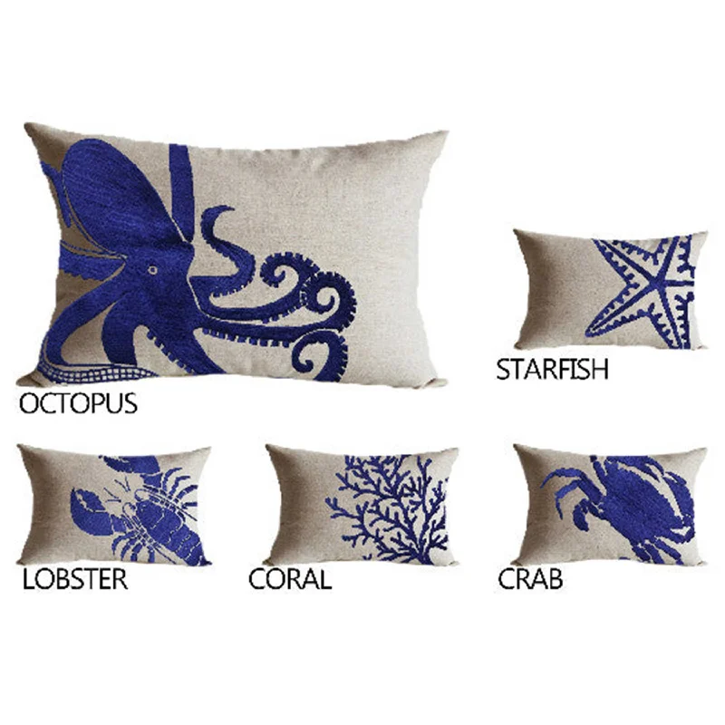 Set Of Five Decorative Pillow Covers, Oceanic Theme Throw Pillow Cases