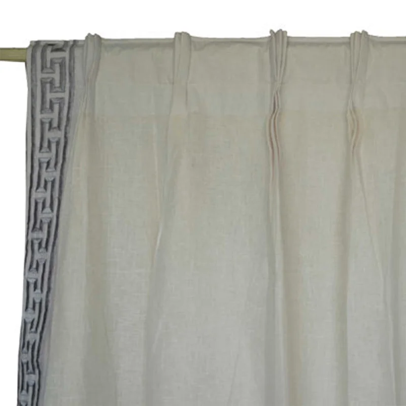 Pleated Linen Curtain In Exquisite Greek Key Embroidery